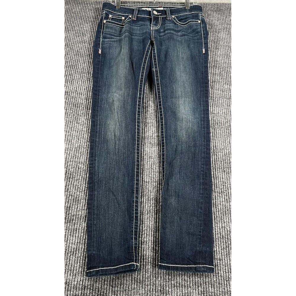 BKE Stella Jeans Womens 27 Blue Straight Leg Denim Mid Rise Embroidered Pockets